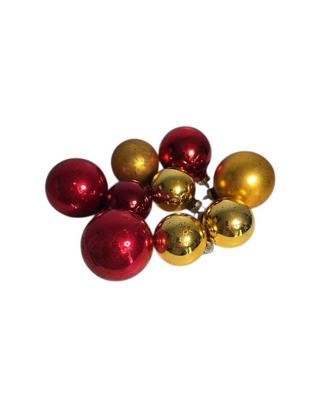 Vtg. Lot of 9 Shiny Brite Glass Christmas Ornaments Red and Gold Various Sizes